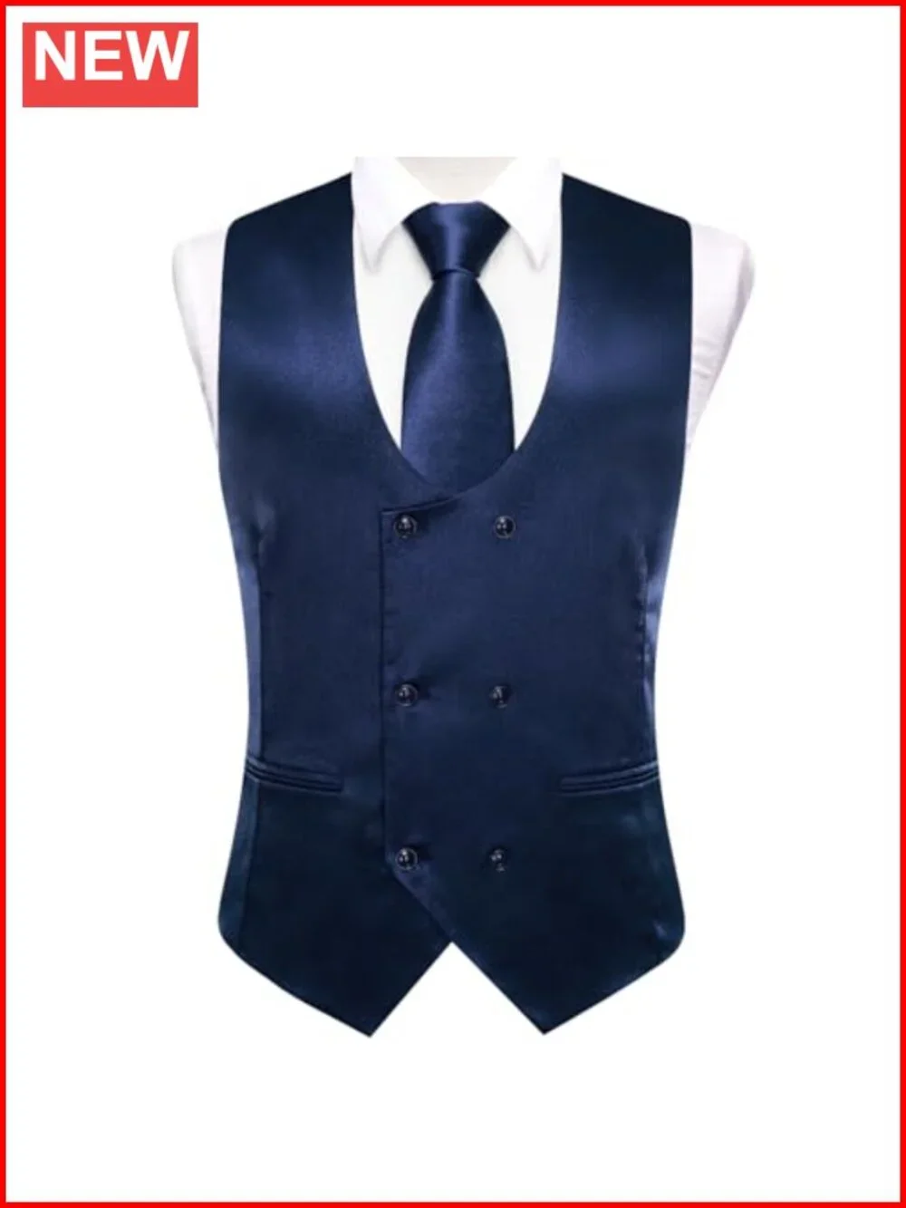 Mens Satin Suit Vest Set Double Breasted Formal 5 Piece